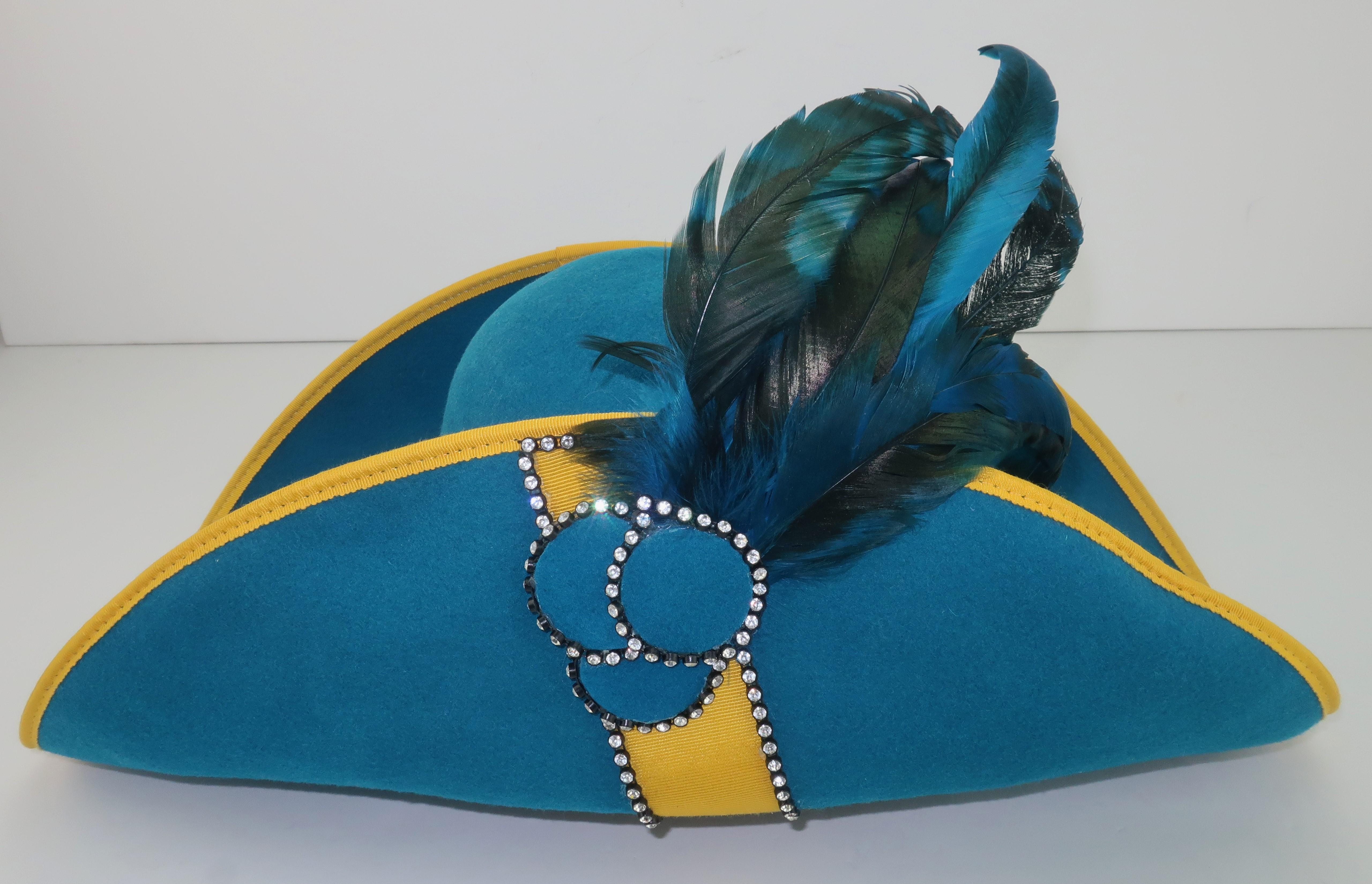 Citation Bicorne Bollman Hat With Rhinestone & Feathers, 1980's  In Good Condition In Atlanta, GA