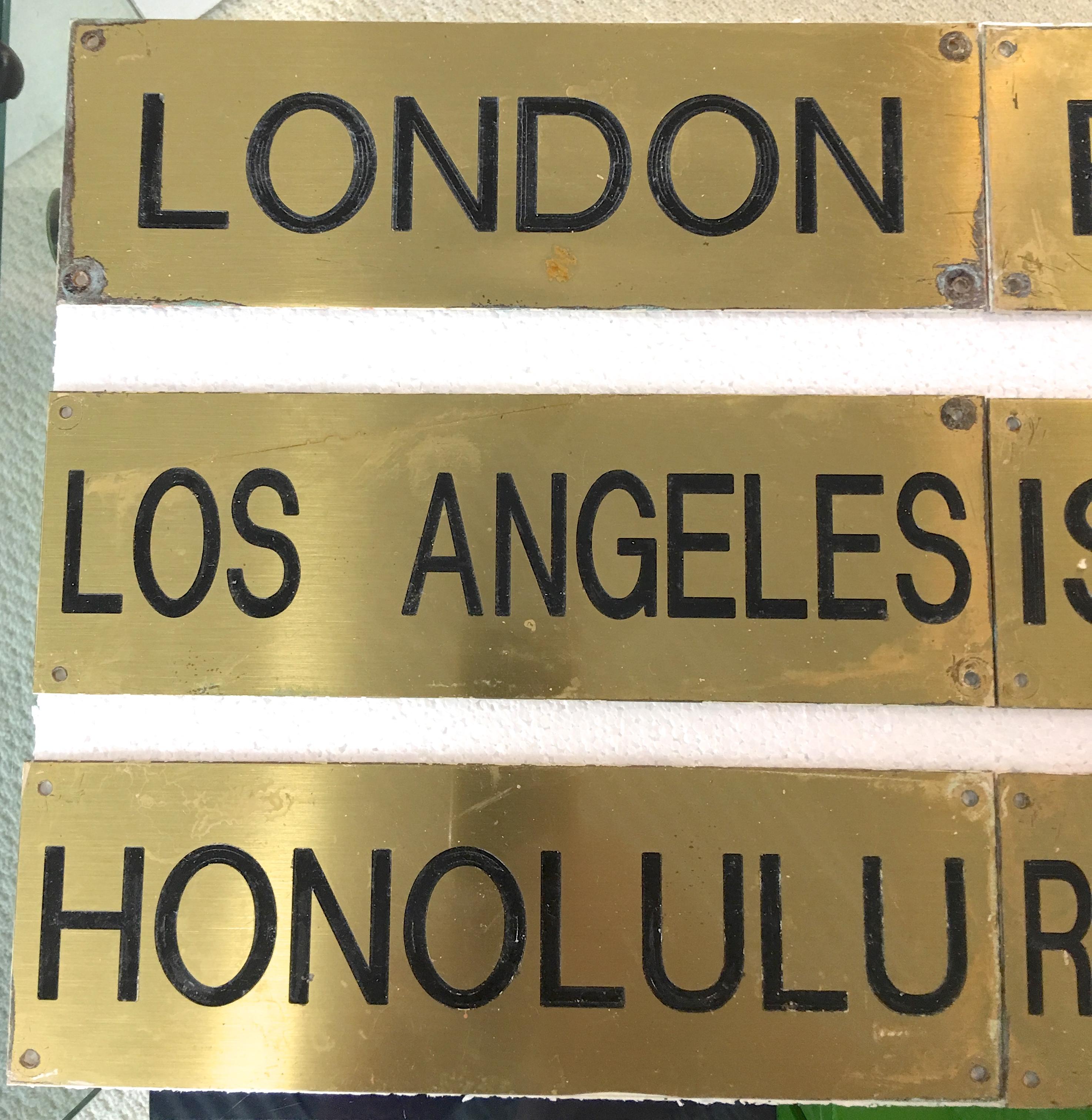 Mid-Century Modern Cities of the World Time Zones Brass Signs