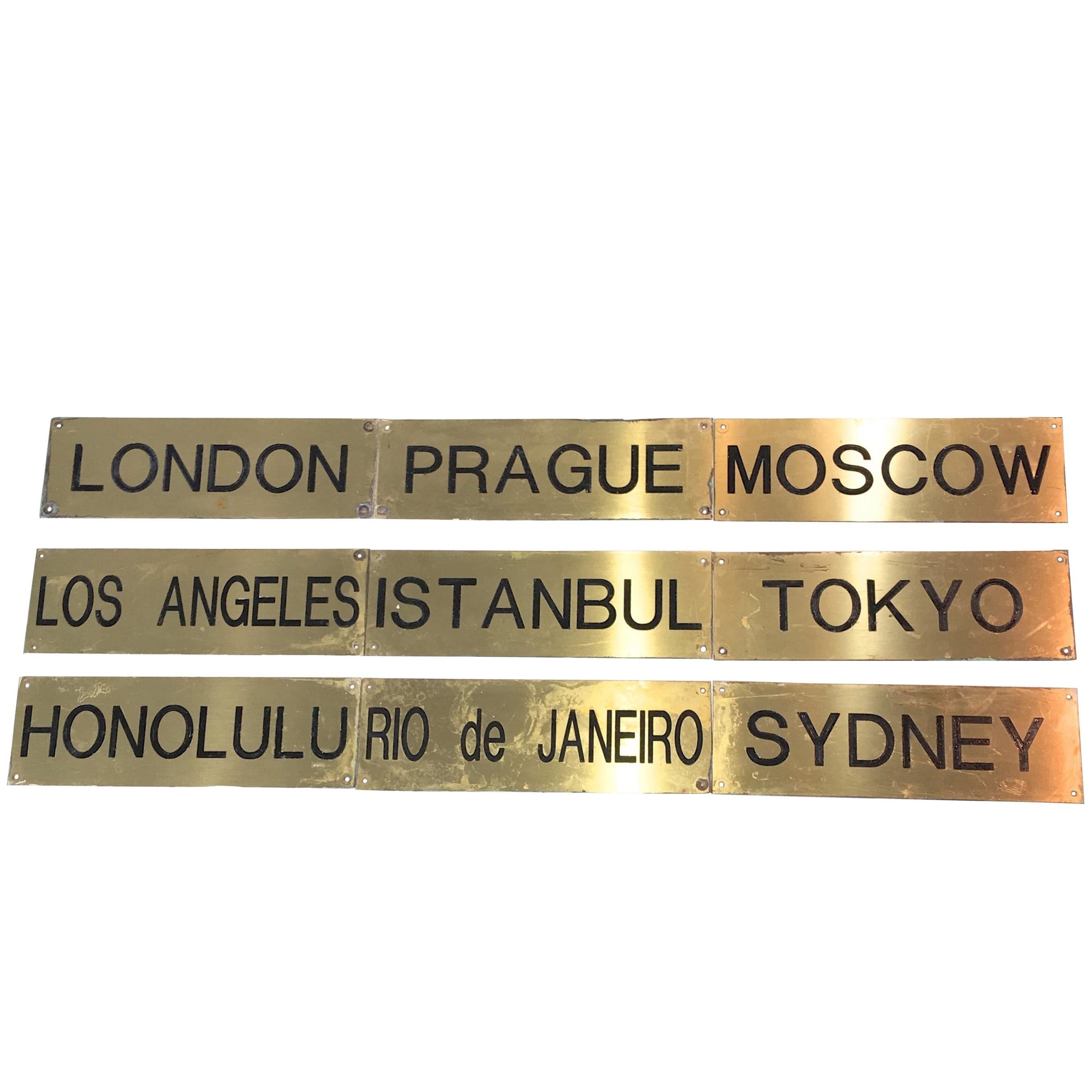 Cities of the World Time Zones Brass Signs