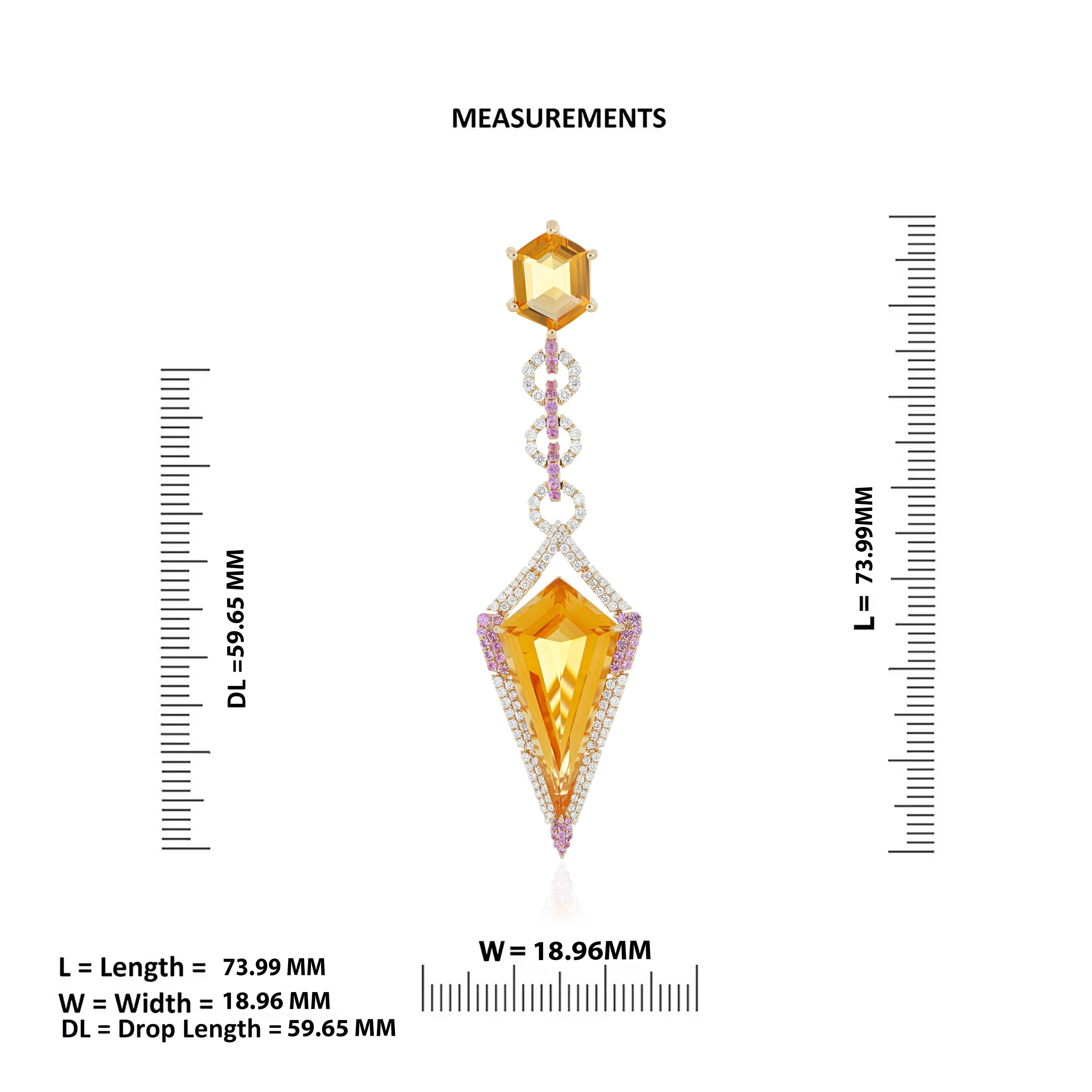 Citine, pendentif saphir rose et diamant Pendentif en or jaune 14k Pour femmes en vente