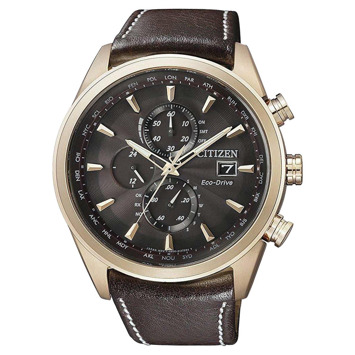 Citizen Eco-Drive Chronograph Chocolate Dial Mens Watch AT8019-02W