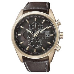 Used Citizen Eco-Drive Chronograph Chocolate Dial Mens Watch AT8019-02W