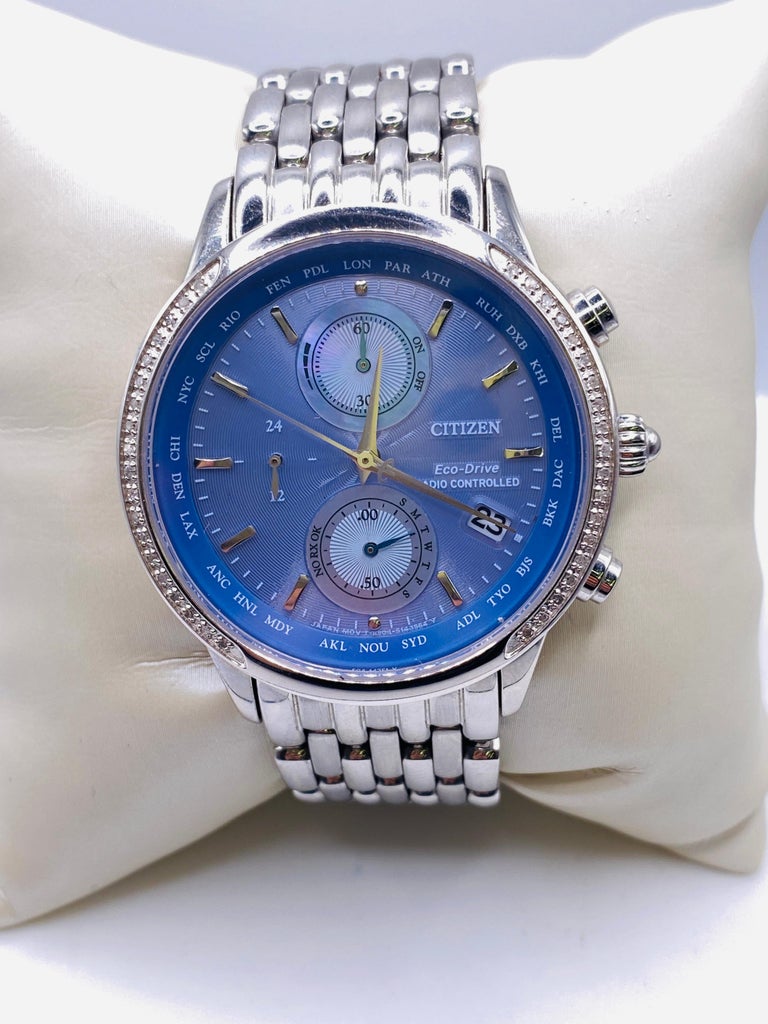 Citizen Eco Drive Radio Controlled Periwinkle Blue Dial Stainless Steel  Watch at 1stDibs