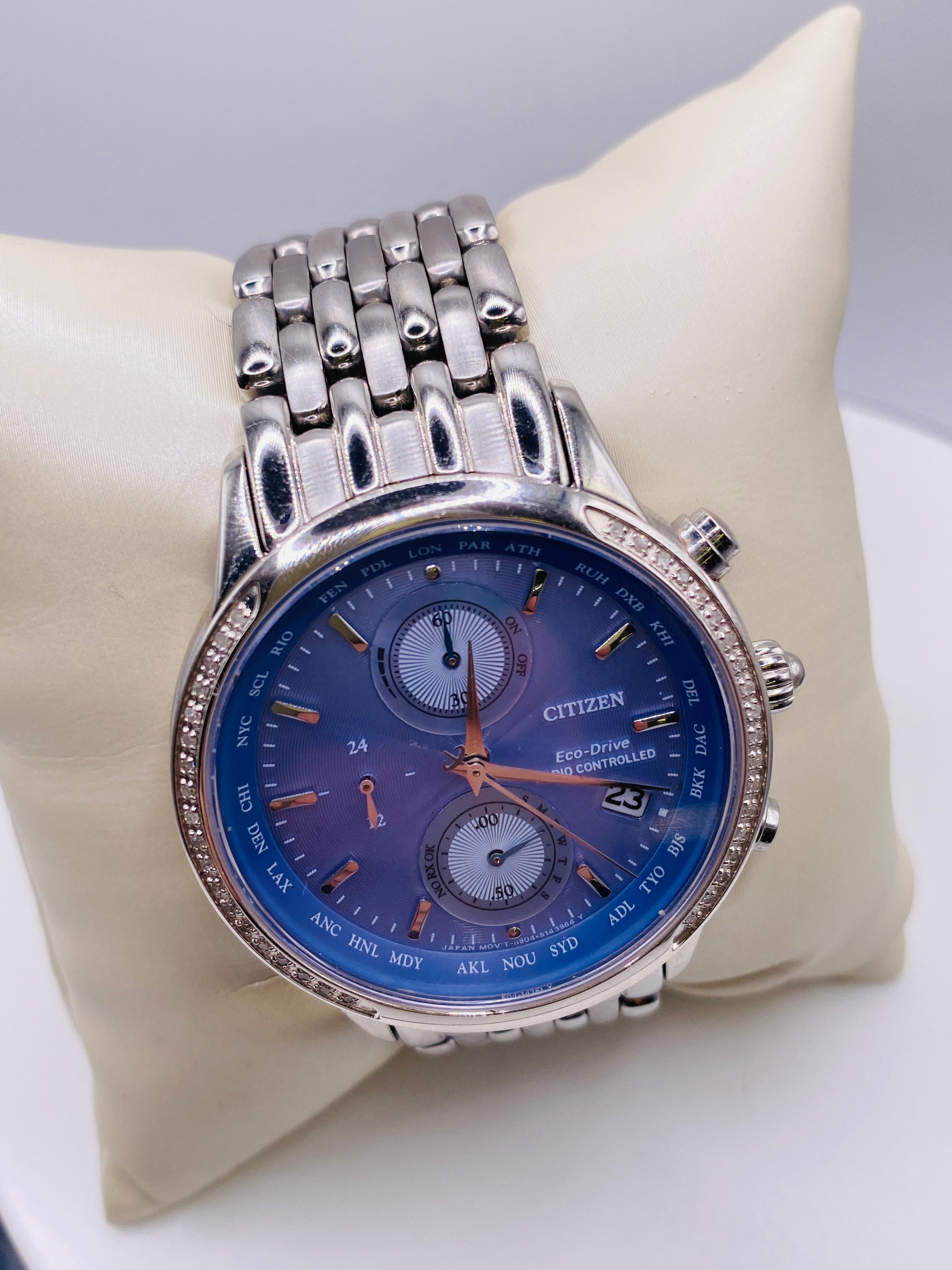 Citizen Edelstahl-Uhr mit Eco-Druck und Periwinkle-Blauem Zifferblatt für Damen oder Herren