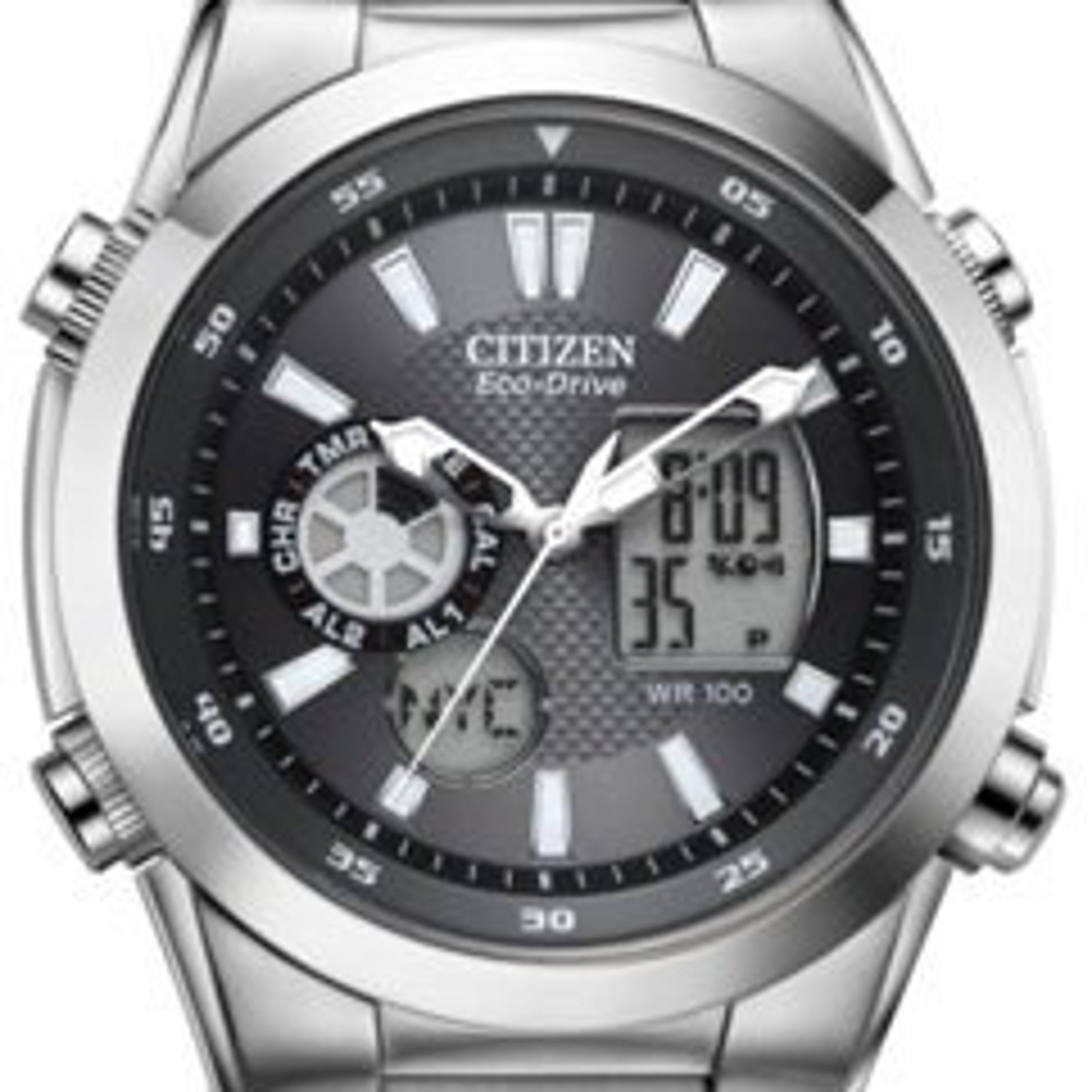 This brand new Citizen   is a beautiful  timepiece that is powered by  movement which is cased in a  case. It has a round shape face,  dial and has hand  style markers. It is completed with a  band that opens and closes with a . This watch comes