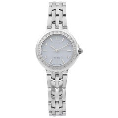 Used Citizen Eco-Drive Steel Diamond Bezel Frosted Dial Ladies Watch EM0440-57A