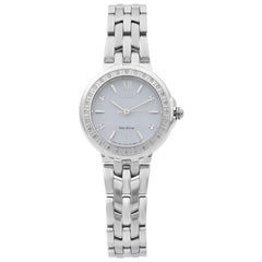 Citizen Eco-Drive Steel Diamond Bezel Frosted Dial Ladies Watch EM0440-57A