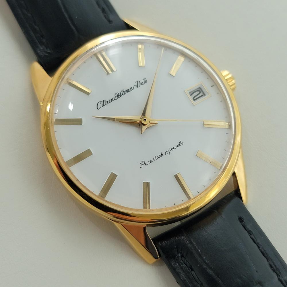 Citizen Homer Date 32mm Parashock con cappuccio in oro Uomo Vento Manuale 1970 NOS RJC212 In condizioni ottime in vendita a Beverly Hills, CA