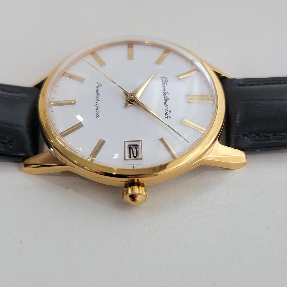 Citizen Homer Date 32mm Parashock con cappuccio in oro Uomo Vento Manuale 1970 NOS RJC212 in vendita 2