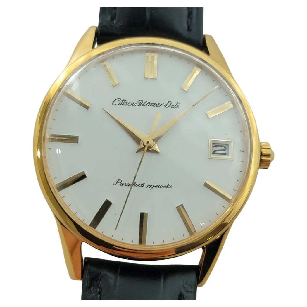 Citizen Homer Date 32mm Parashock Gold Capped Mens Manual Wind 1970s NOS RJC212