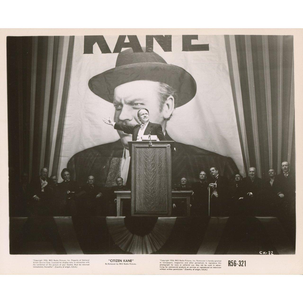 Original 1956 re-release U.S. silver gelatin single-weight photo for the 1941 film Citizen Kane directed by Orson Welles with Joseph Cotten / Dorothy Comingore / Agnes Moorehead / Ruth Warrick. Very Good-Fine condition. Please note: the size is