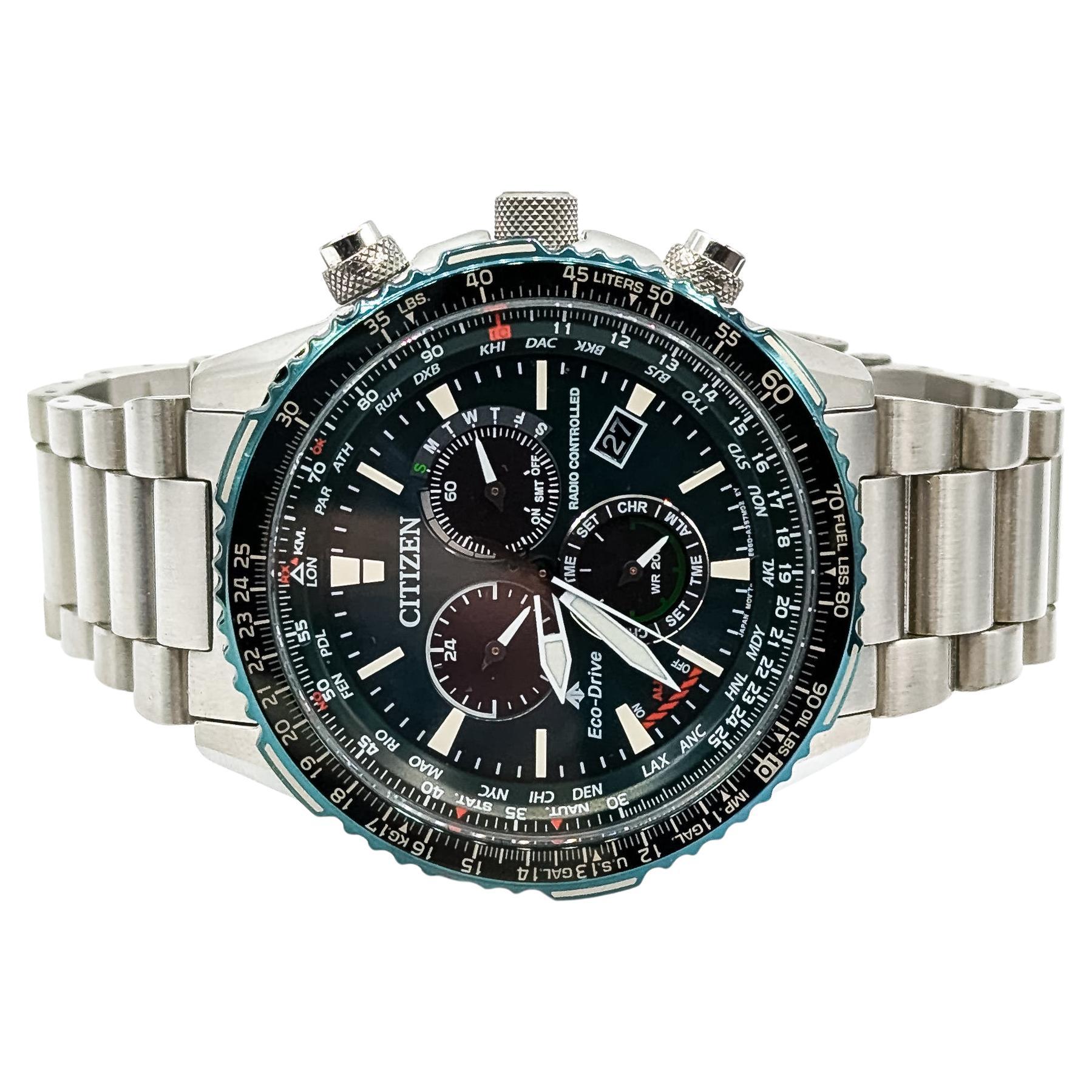 Citizen Promaster Eco-Drive World Time Chronograph Uhr aus Edelstahl