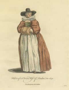 Citizen's Wife of London in 1640 with Fur Muff, Jefferys Costume Print, 1757