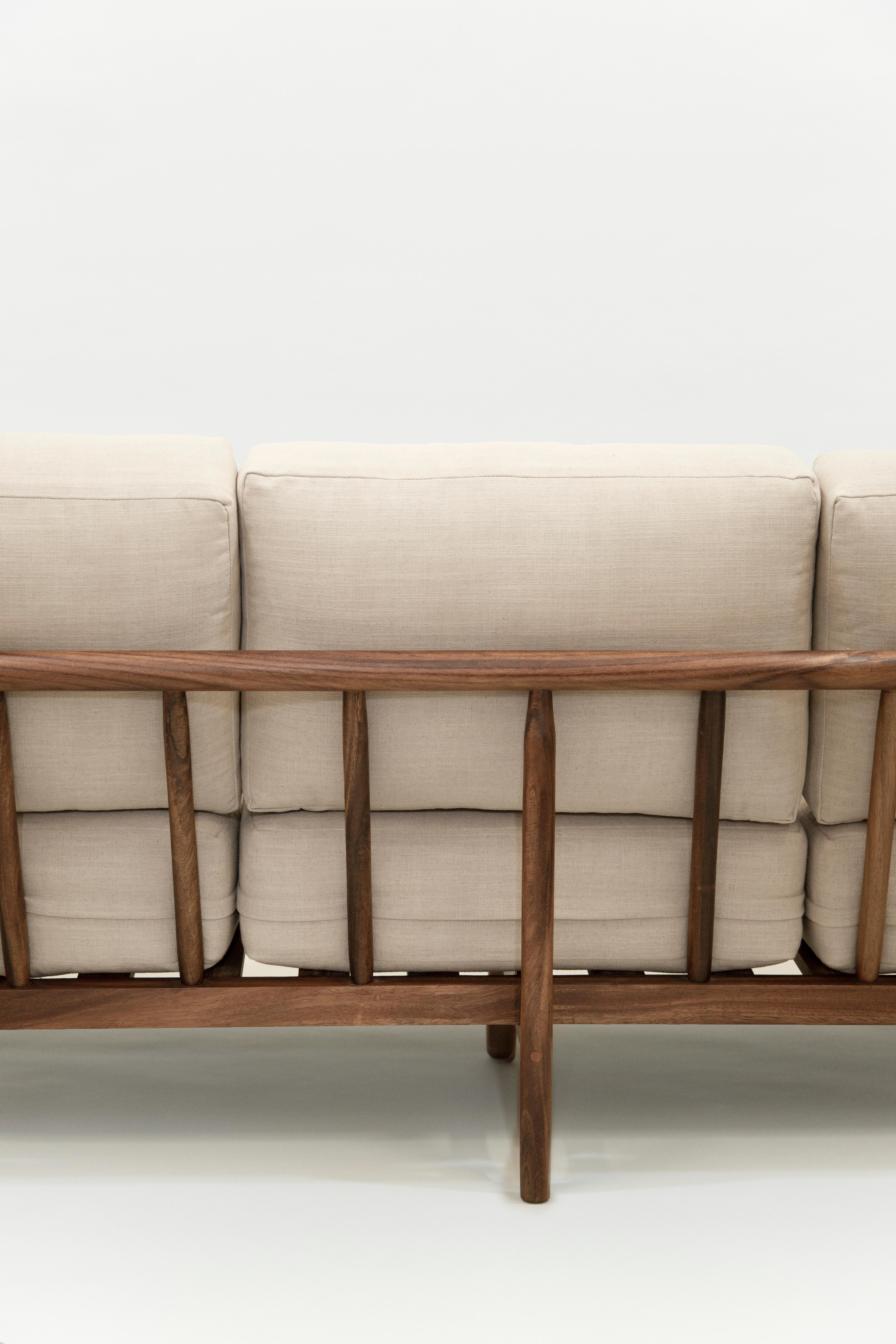 wood and fabric sofa