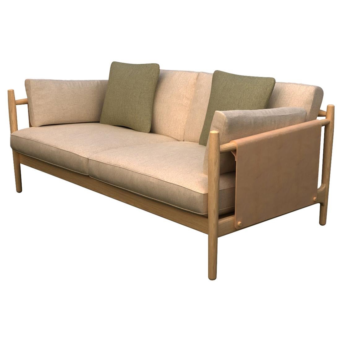 Citlal Zweisitzer-Sofa aus Massivholz, Stoff und Leder, zeitgenössisches Design