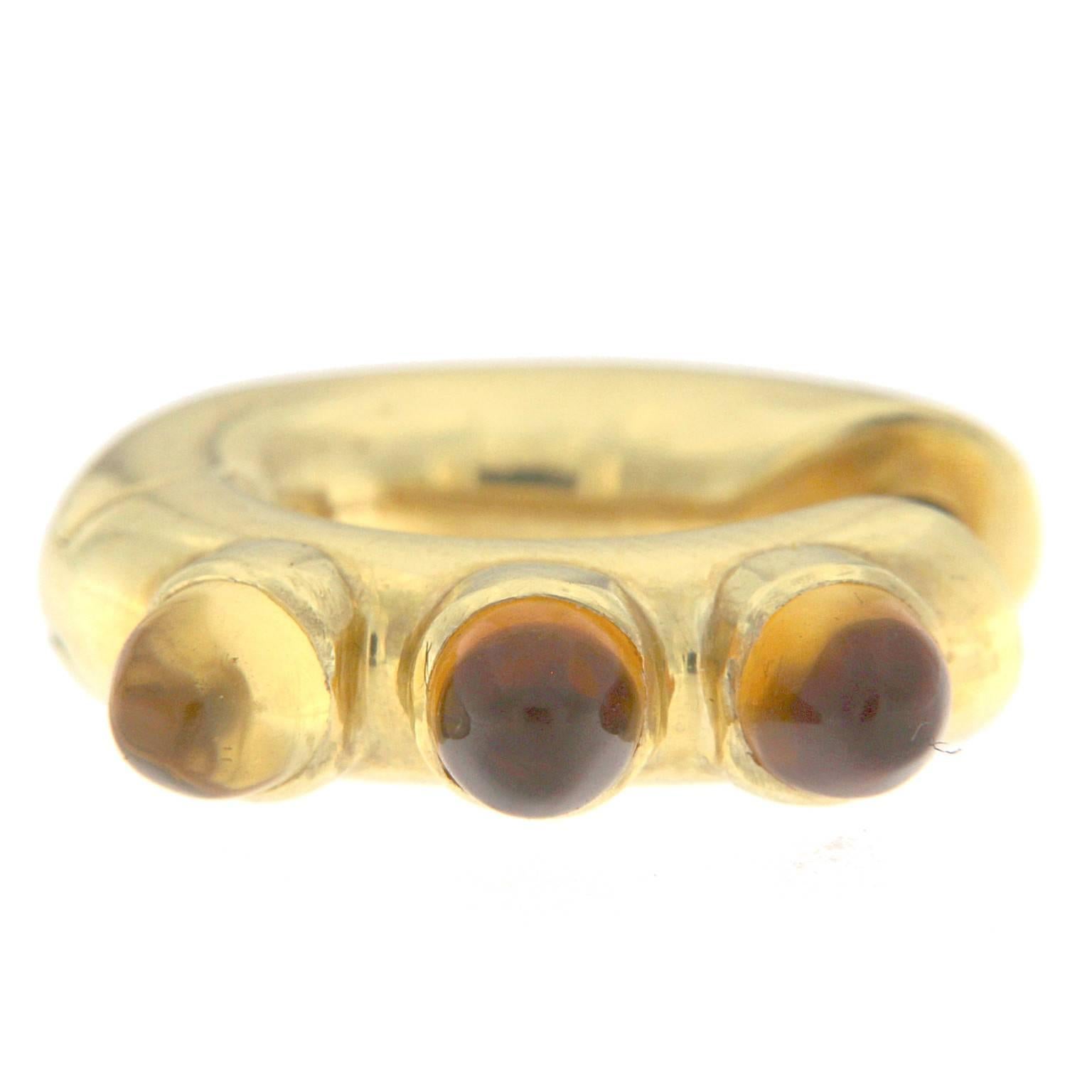 Boucles d'oreilles en or jaune avec cabochons de citrine Pour femmes en vente