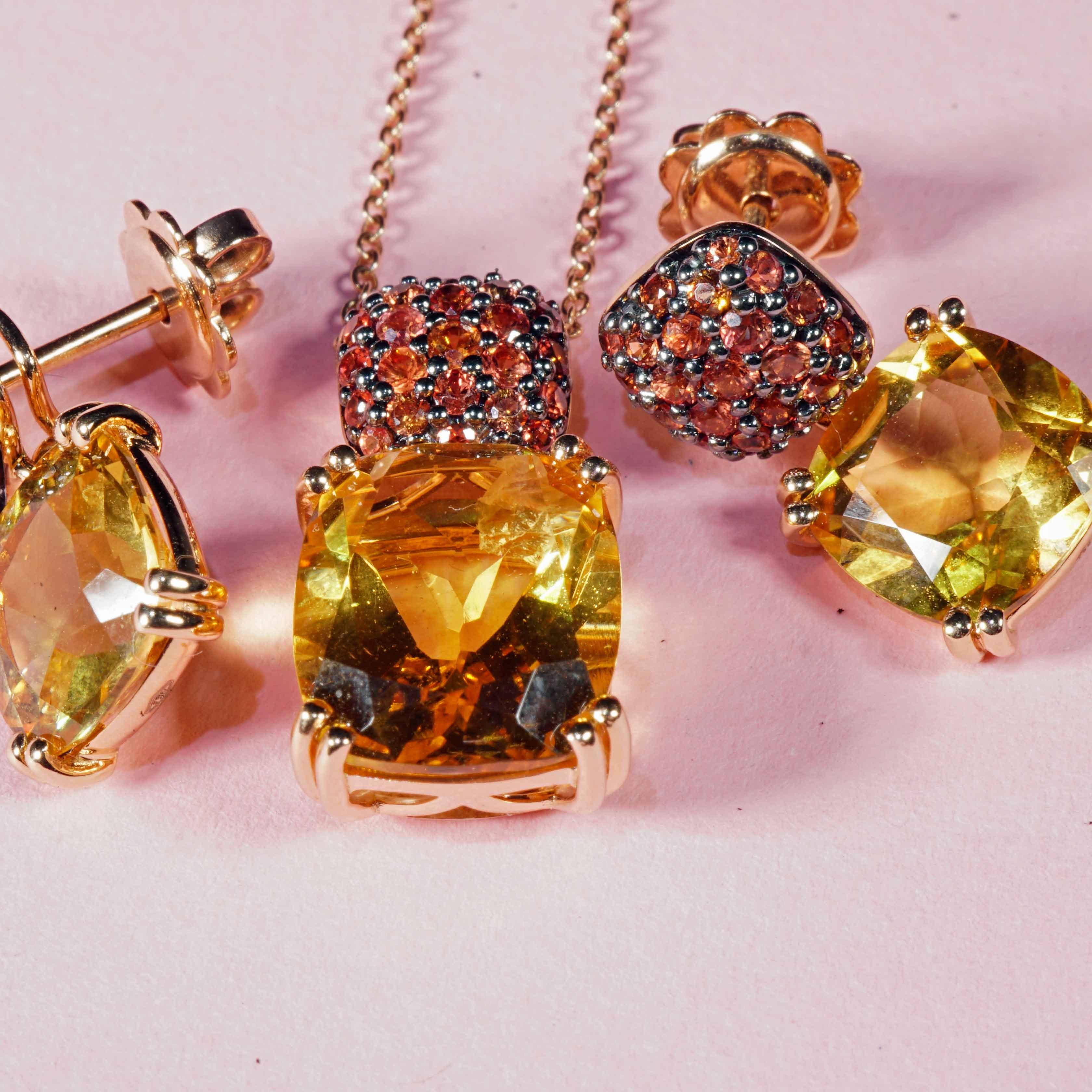 Collana Citrin Orange Saphire: una combinazione straordinaria 4,62 ct rodio nero in vendita 7