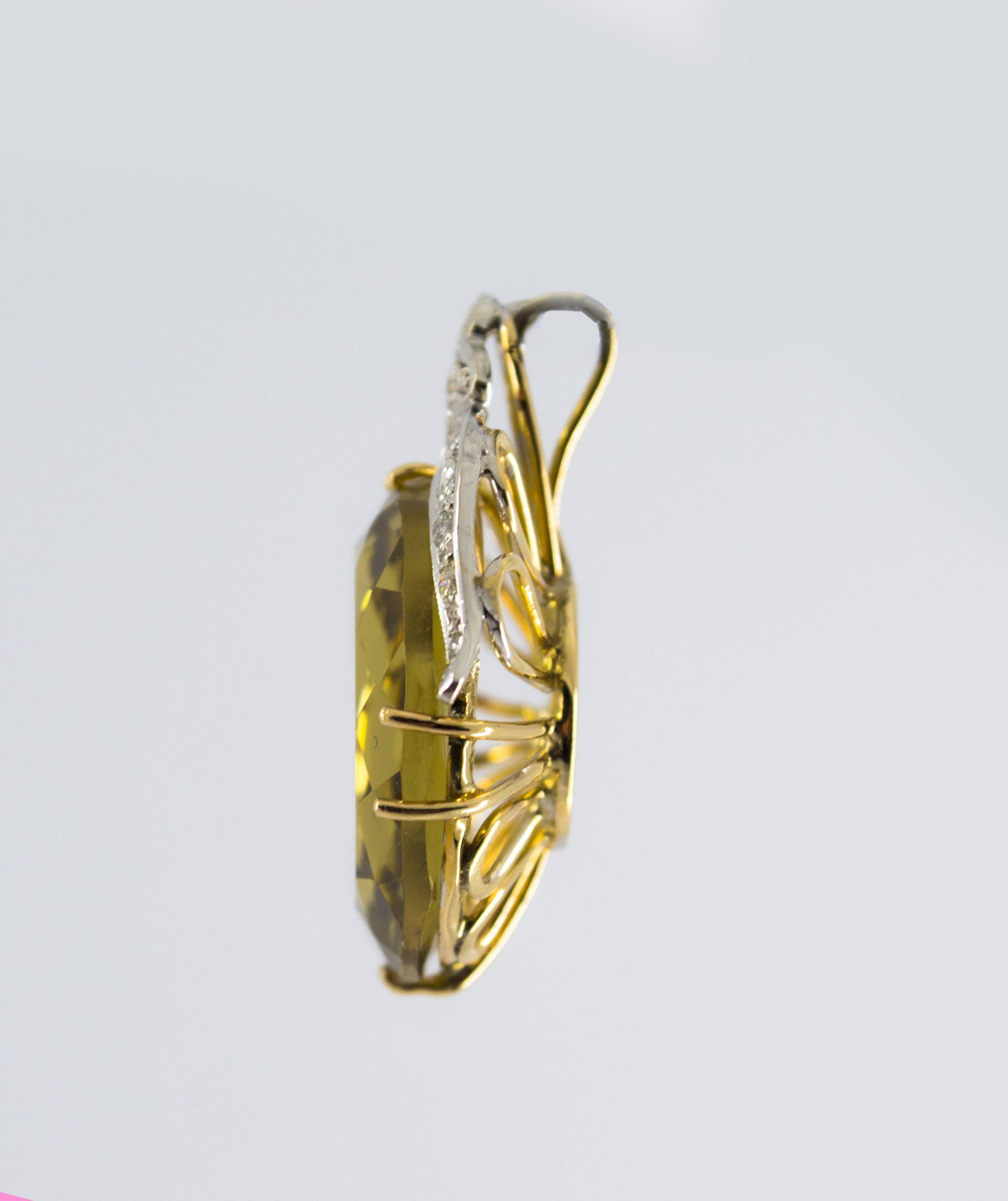 Renaissance Citrine 0.25 Carat White Diamond Yellow and White Gold Pendant For Sale