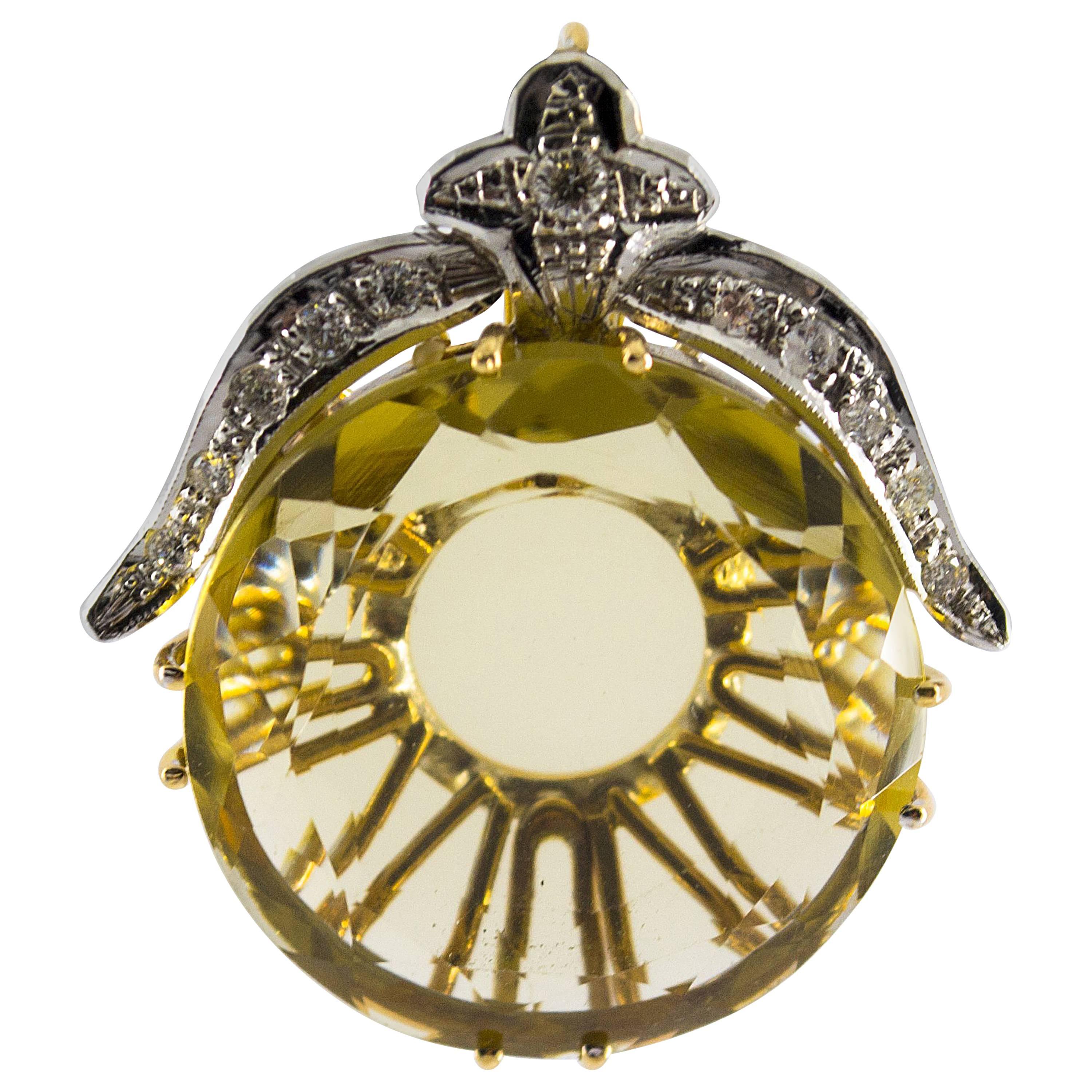 Pendentif en or jaune et blanc avec diamants blancs et citrine de 0,25 carat