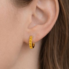 Citrine 12 MM Huggie Earrings, Micro Pave Hoop Earrings