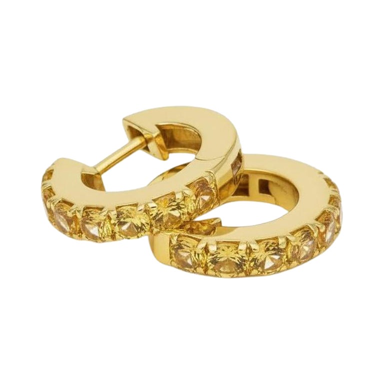 Citrine 12 MM Huggie Earrings, Micro Pave Hoop Earrings For Sale
