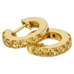 Citrine 12 MM Huggie Earrings, Micro Pave Hoop Earrings