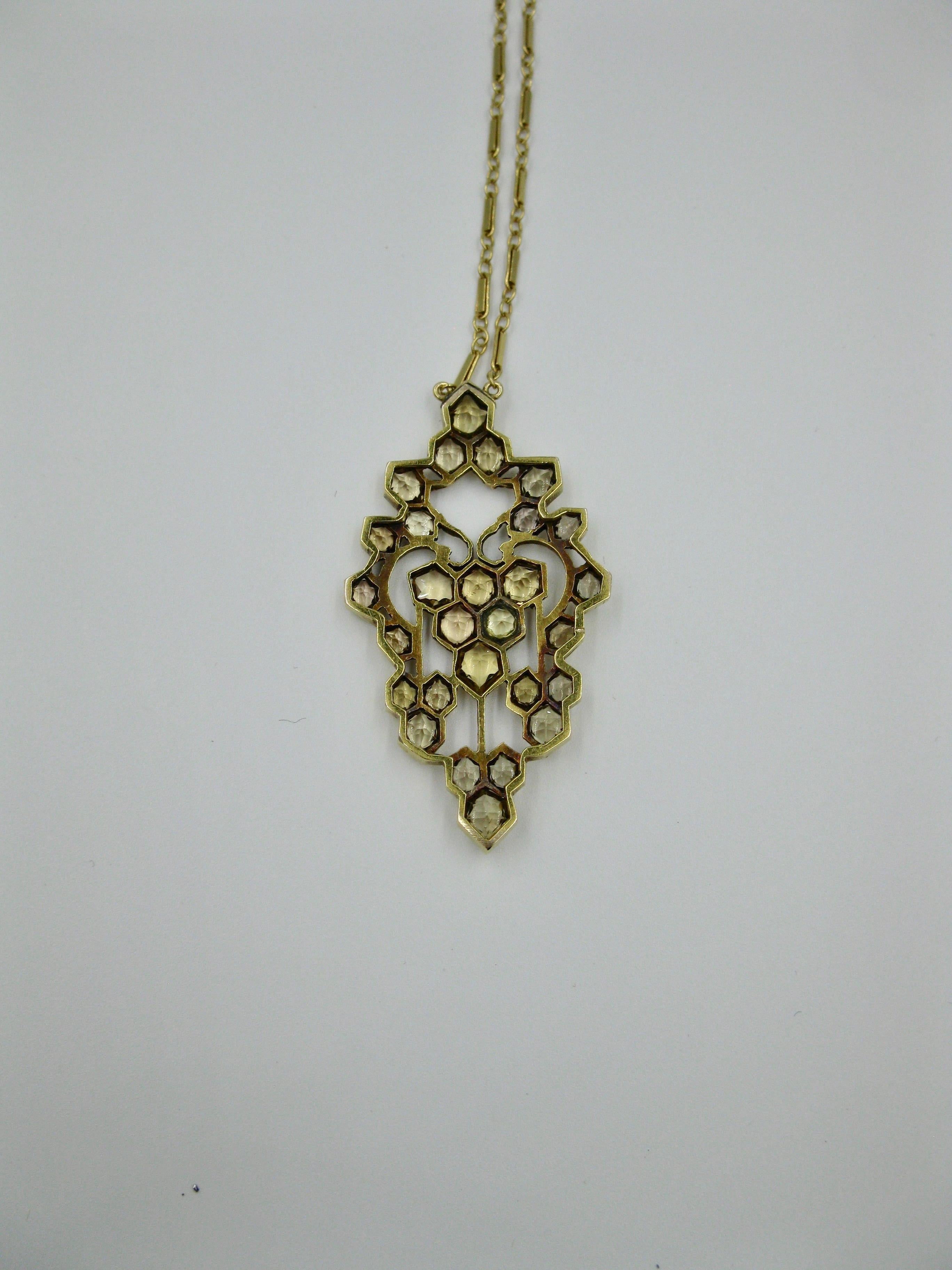 Citrine 14 Karat Yellow Gold Art Deco Pendant Necklace Antique, circa 1920 For Sale 6