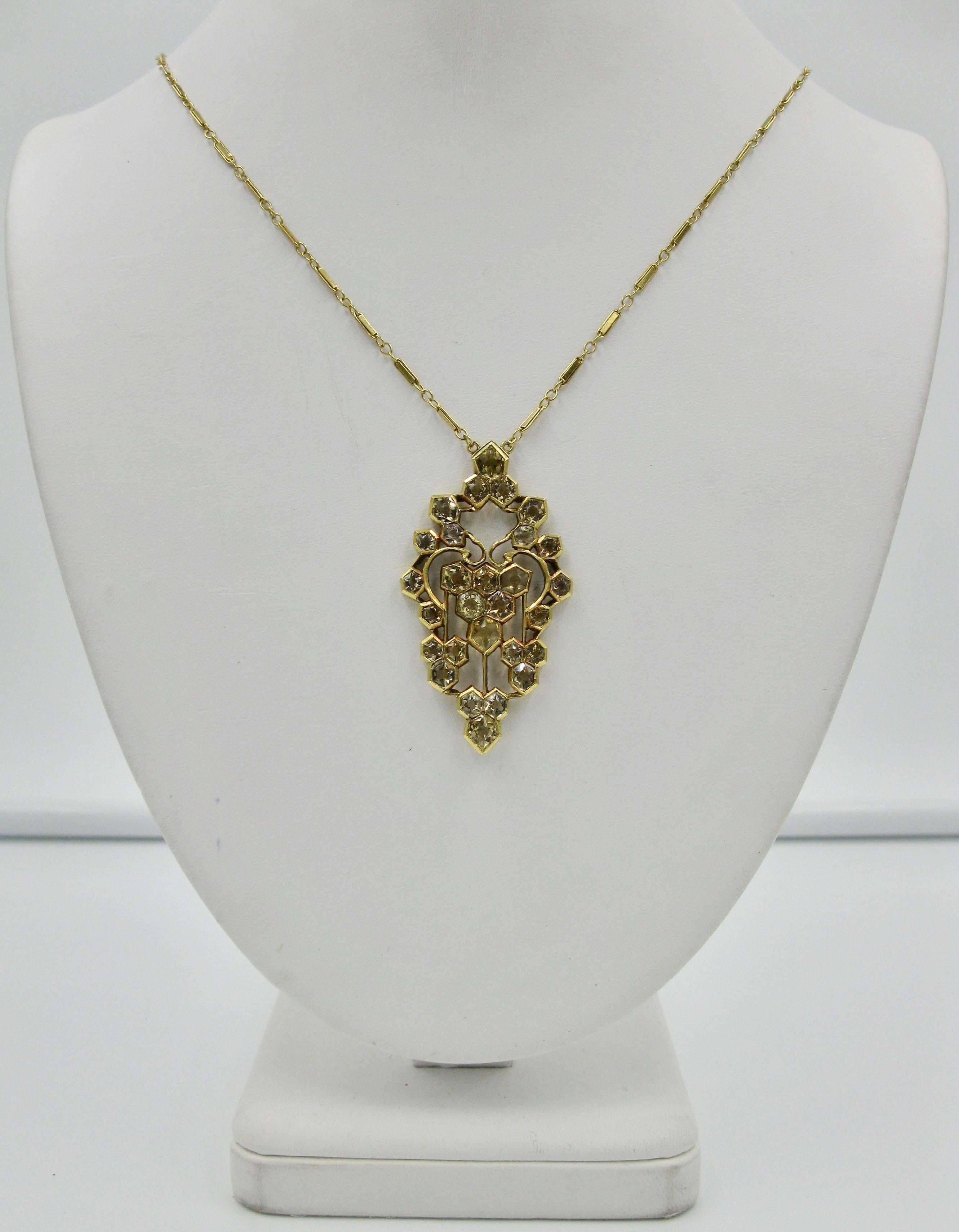 Citrine 14 Karat Yellow Gold Art Deco Pendant Necklace Antique, circa 1920 For Sale 7