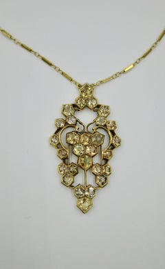 Citrine 14 Karat Yellow Gold Art Deco Pendant Necklace Antique, circa 1920