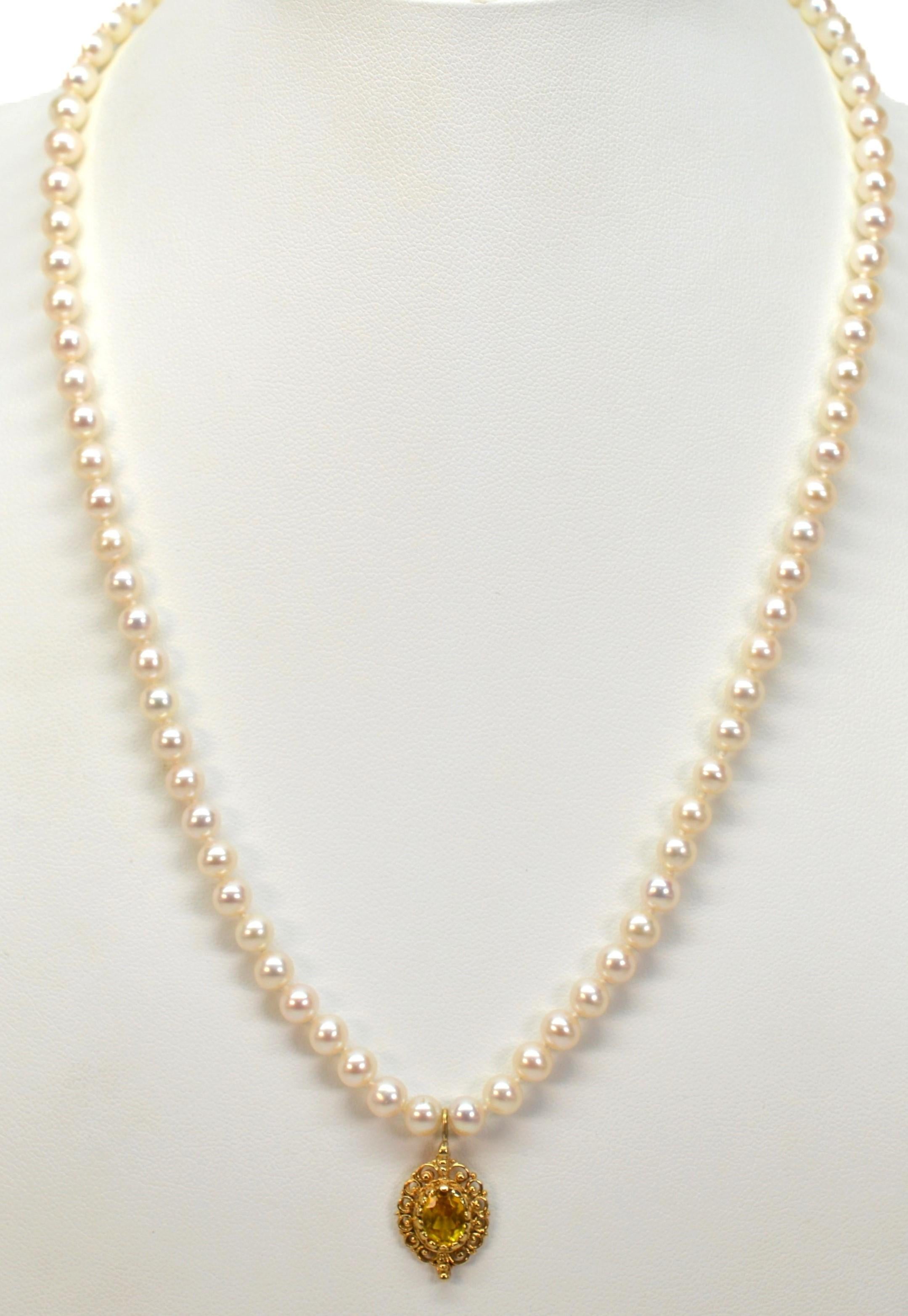 Collana di perle con ciondolo Citrino in oro giallo 14 carati In condizioni Nuovo in vendita a Mount Kisco, NY