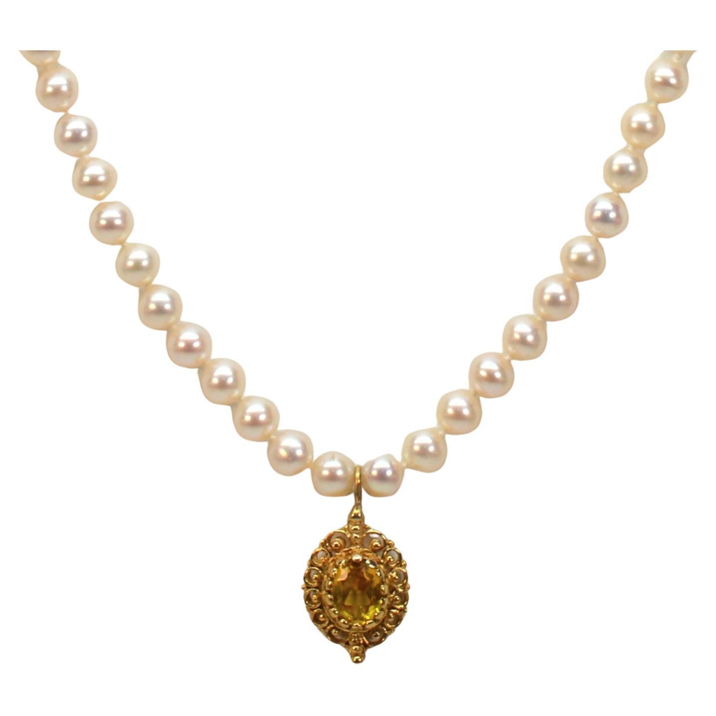 Citrine or jaune 14 carats pendentif breloque collier de perles