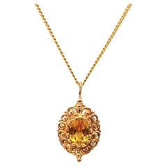 Citrine 14 Karat Yellow Gold Filigree Pendant Necklace