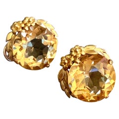 Vintage Citrine 14 Karat Yellow Gold Floral Design Lever Back Post Earrings