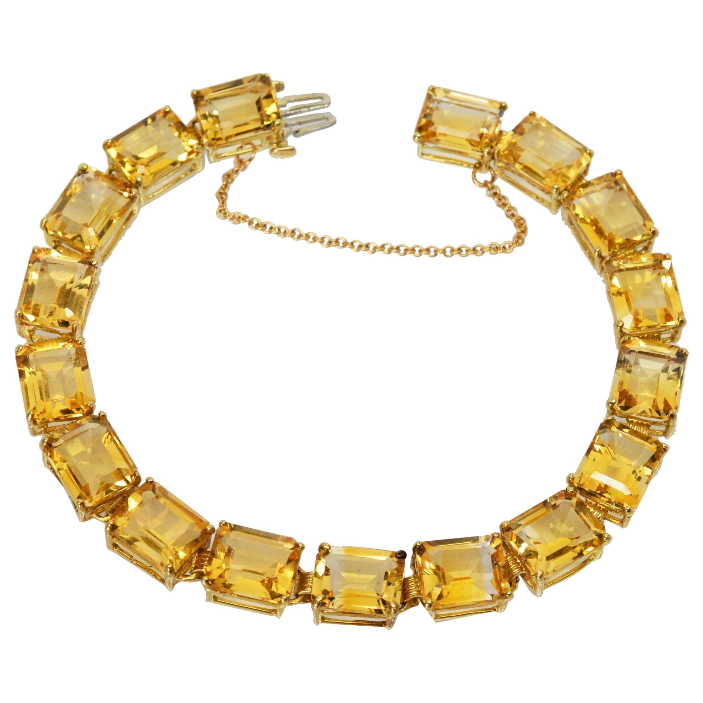 Citrine 14 Karat Yellow Gold Link Bracelet