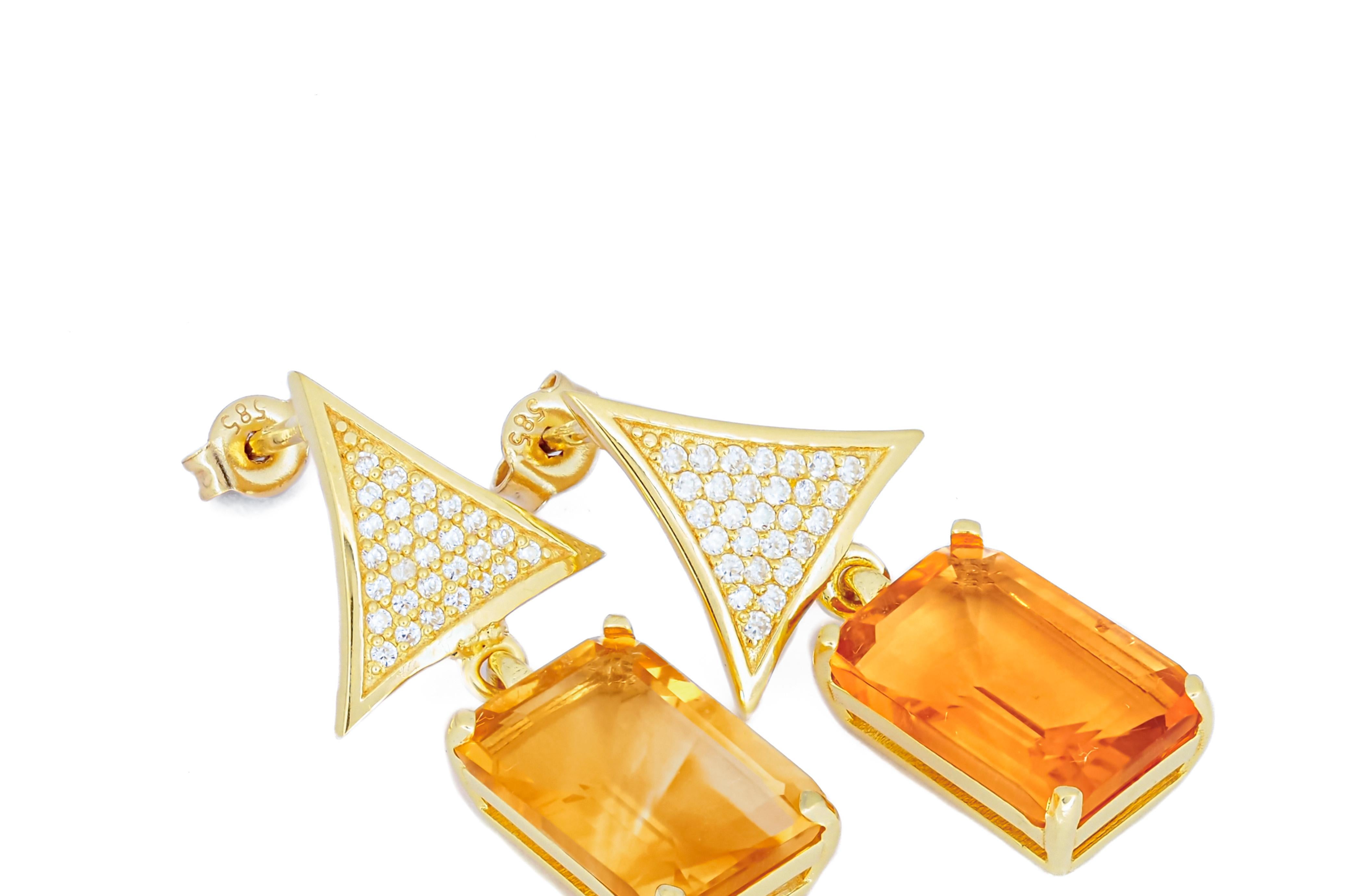 Citrine 14k gold earrings studs.  For Sale 5