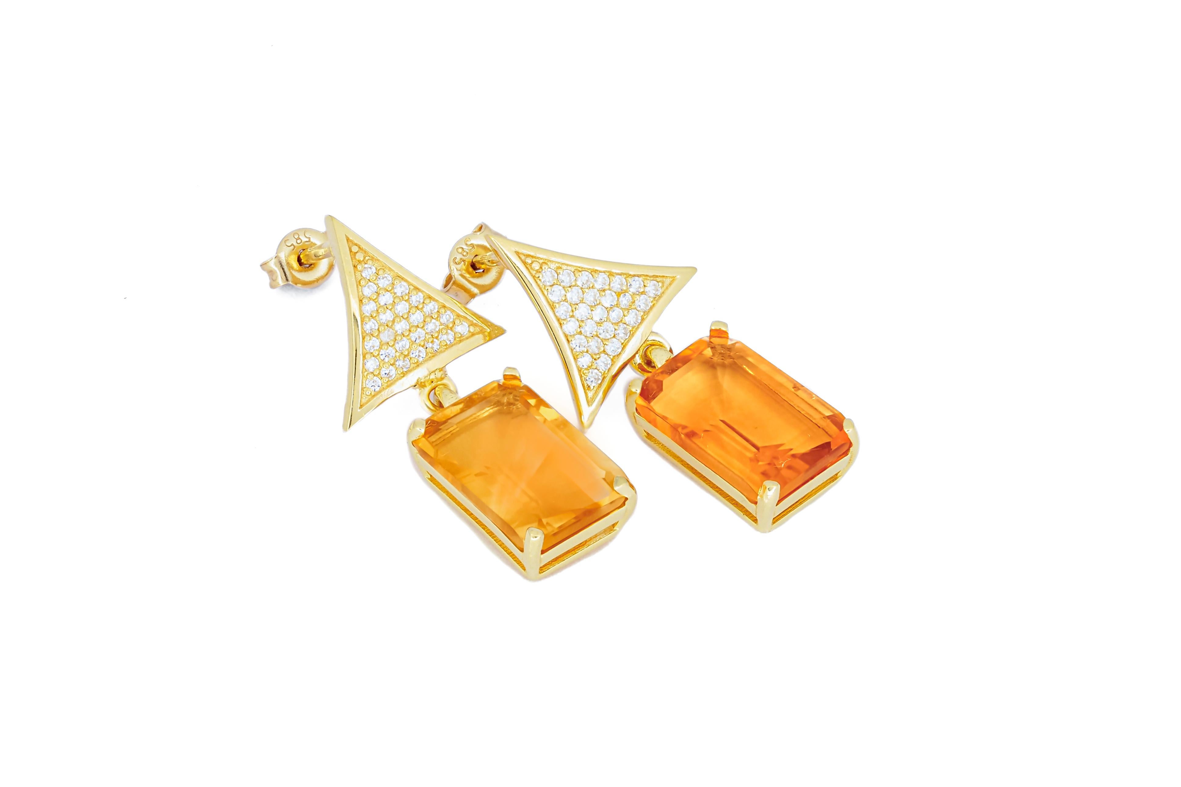 Citrine 14k gold earrings studs.  For Sale 1
