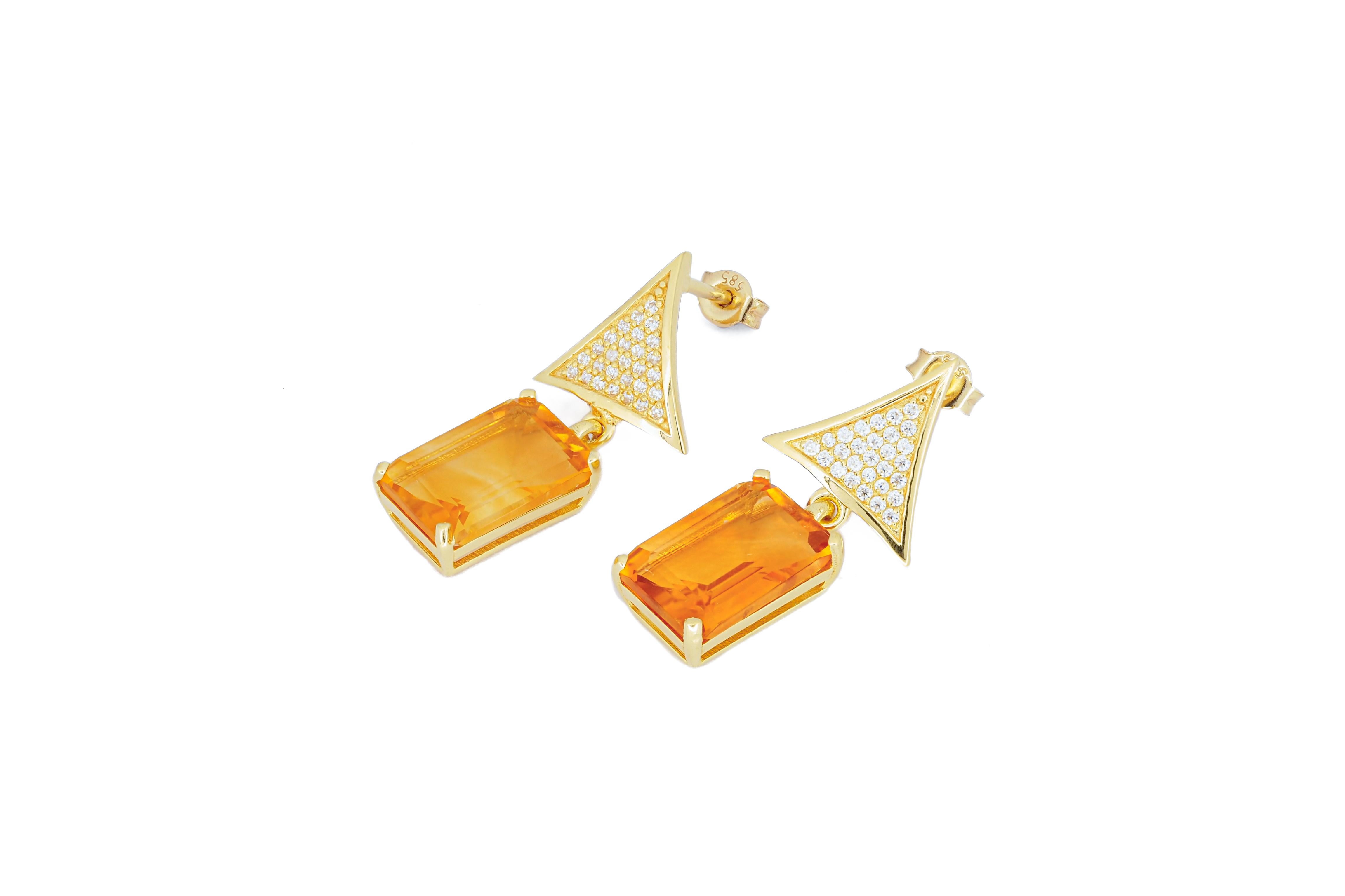 Citrine 14k gold earrings studs.  For Sale 2