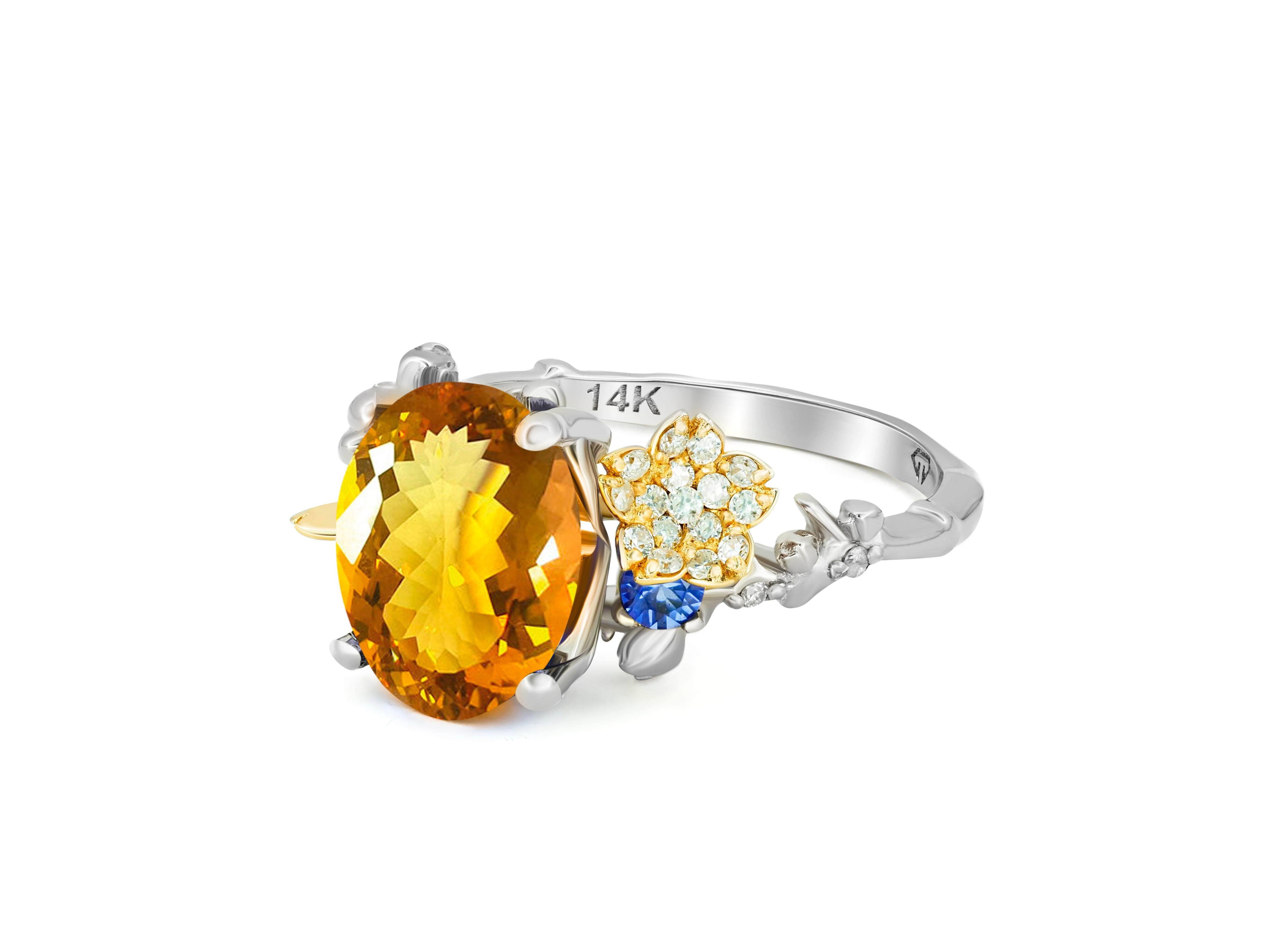 Citrine 14k gold ring.  In New Condition For Sale In Istanbul, TR
