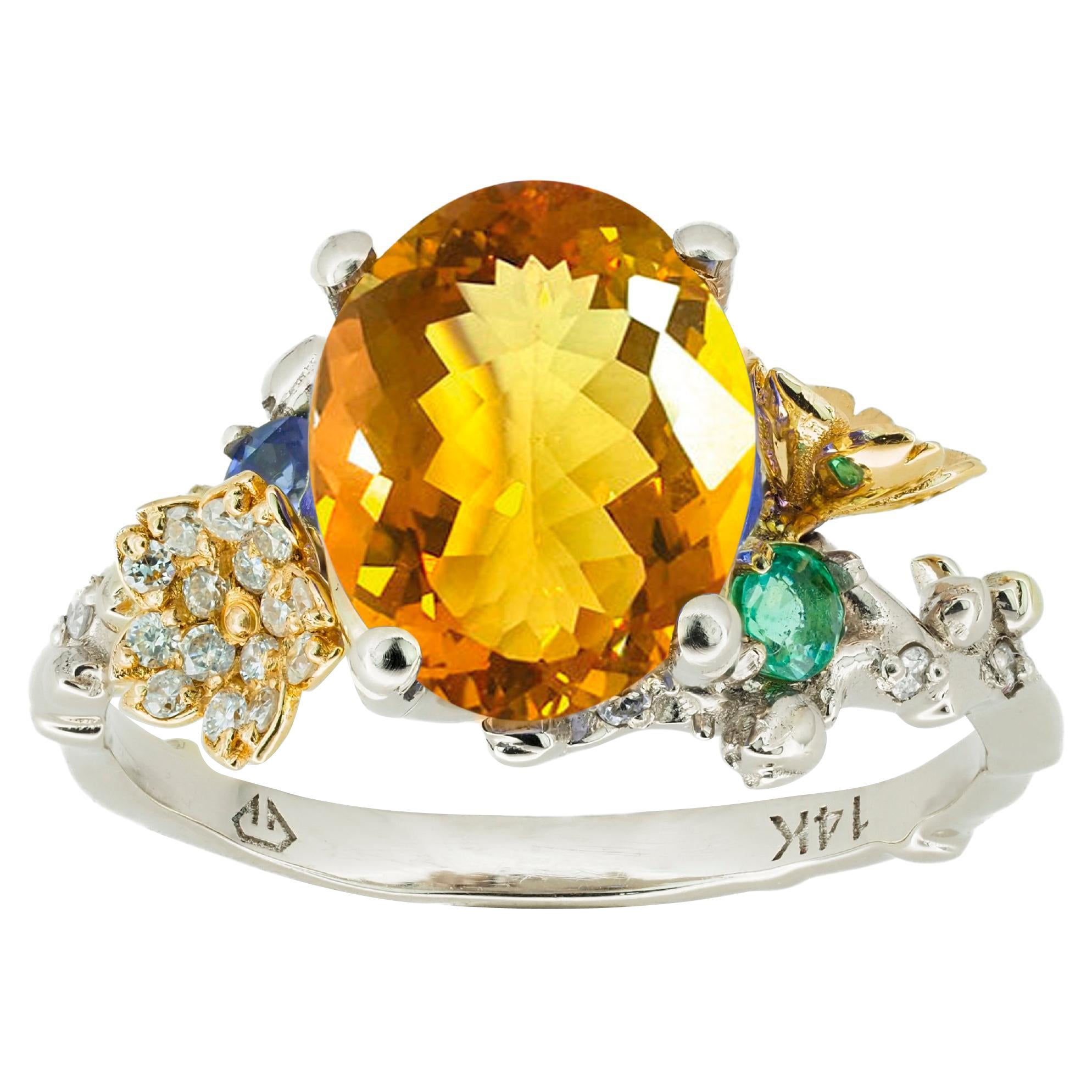 Ring aus 14 Karat Gold mit Citrin, echtem Citrin, Citrin in Gold