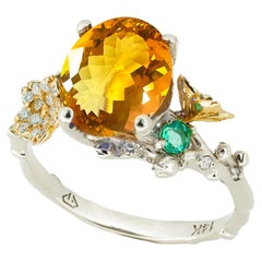 Citrine 14k Gold Ring, Genuine Citrine Ring, Citrine Gold Ring