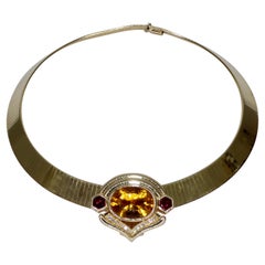 Citrine 14k Gold Royalty Choker Pendant Necklace