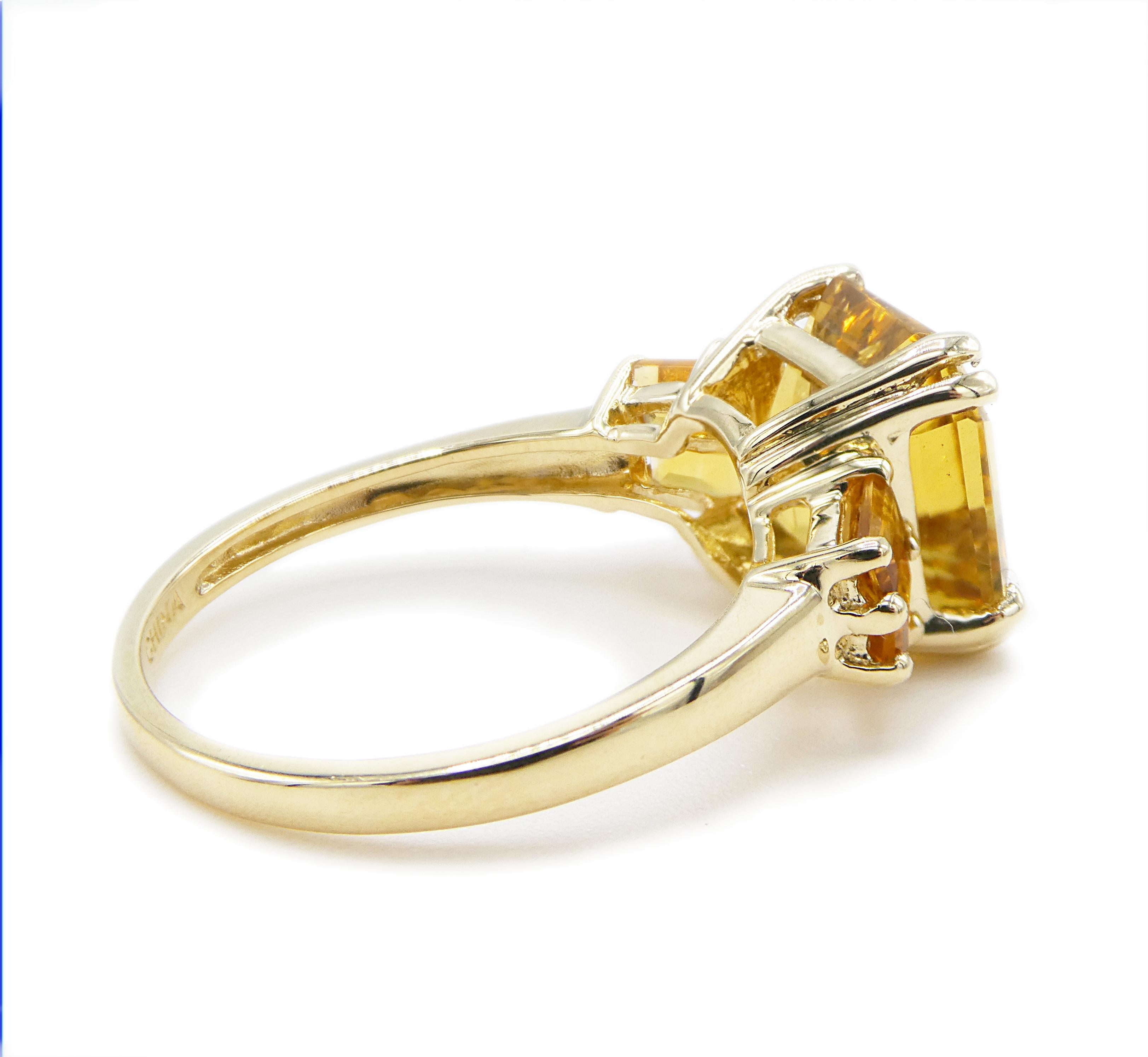 Asscher Cut Citrine 14 Karat Yellow Gold Cocktail Ring