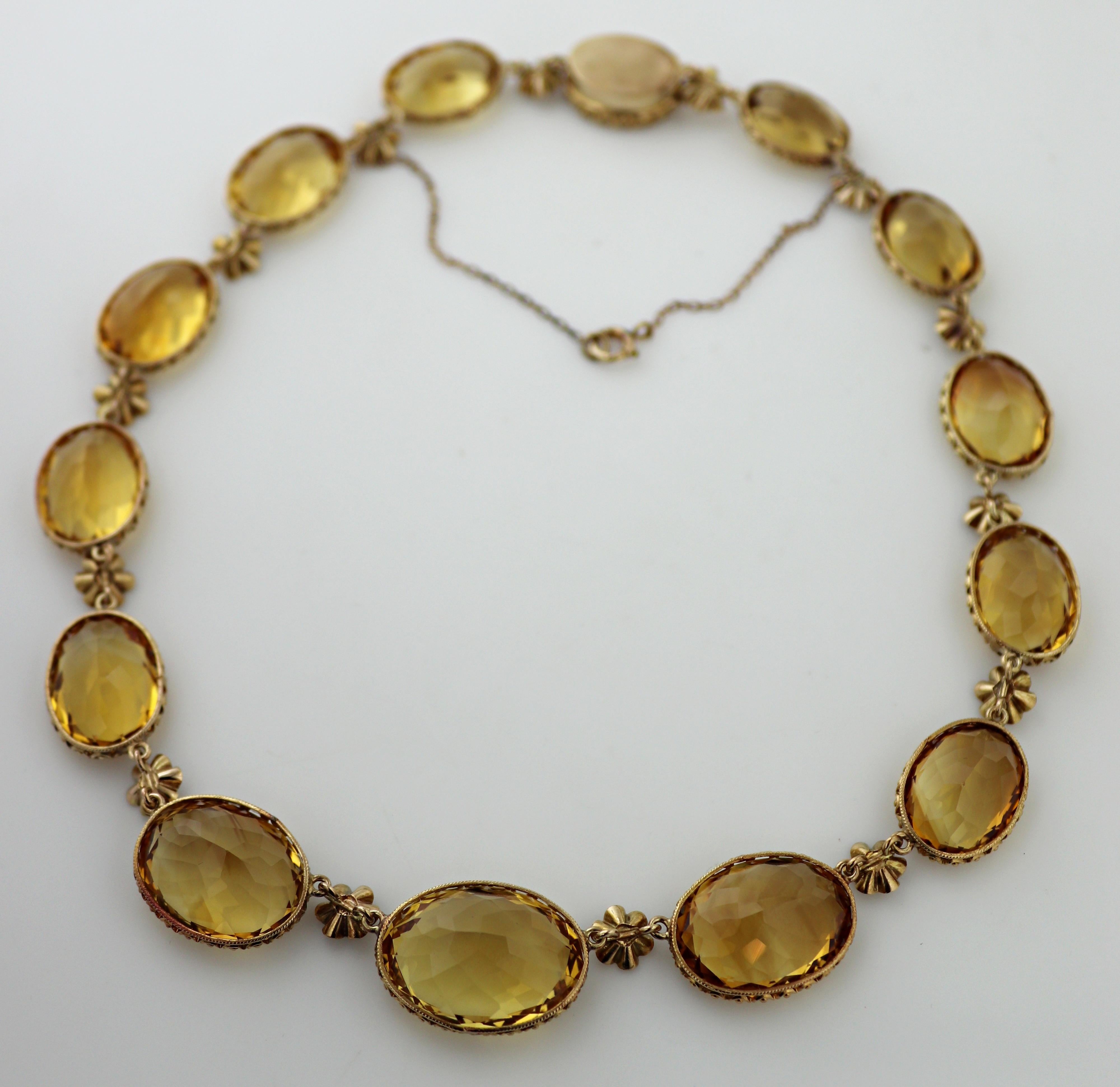 Citrine, 14k Yellow Gold Necklace and Earrings Suite For Sale 7