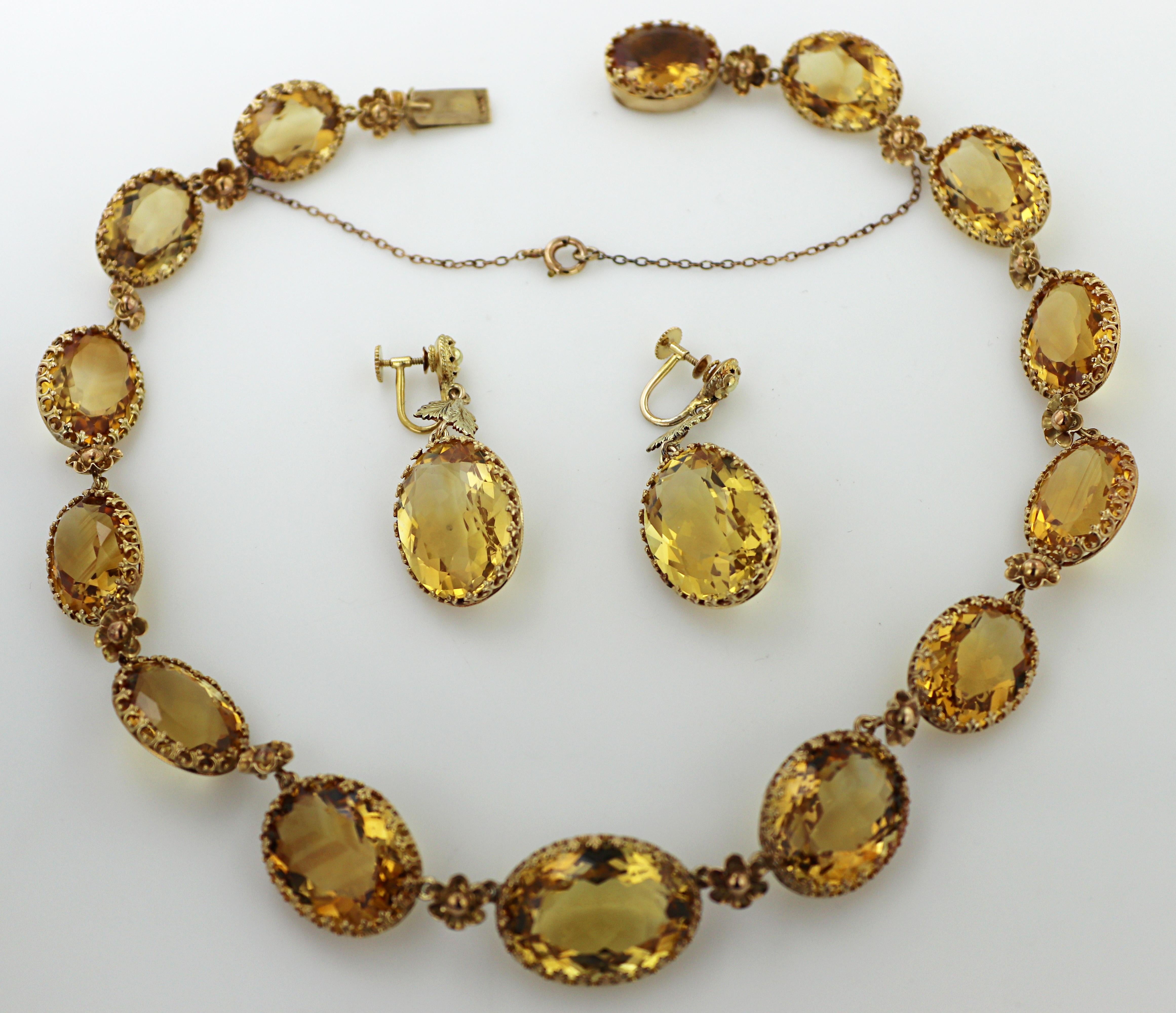 Citrine, 14k Yellow Gold Necklace and Earrings Suite For Sale 9