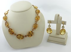 Citrine, 14k Yellow Gold Necklace and Earrings Suite