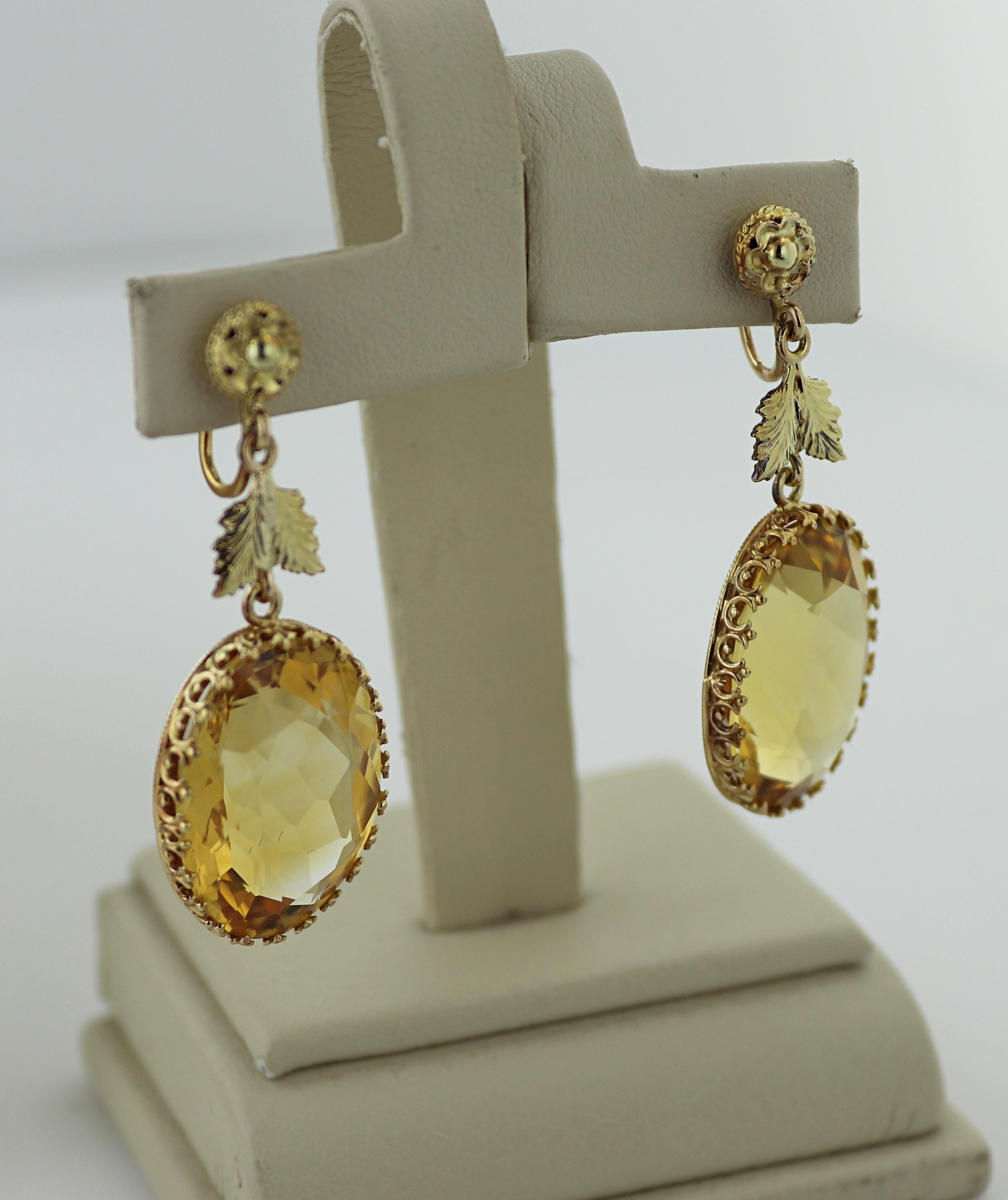 Citrine, 14k Yellow Gold Necklace and Earrings Suite In Good Condition For Sale In Pleasant Hill, CA