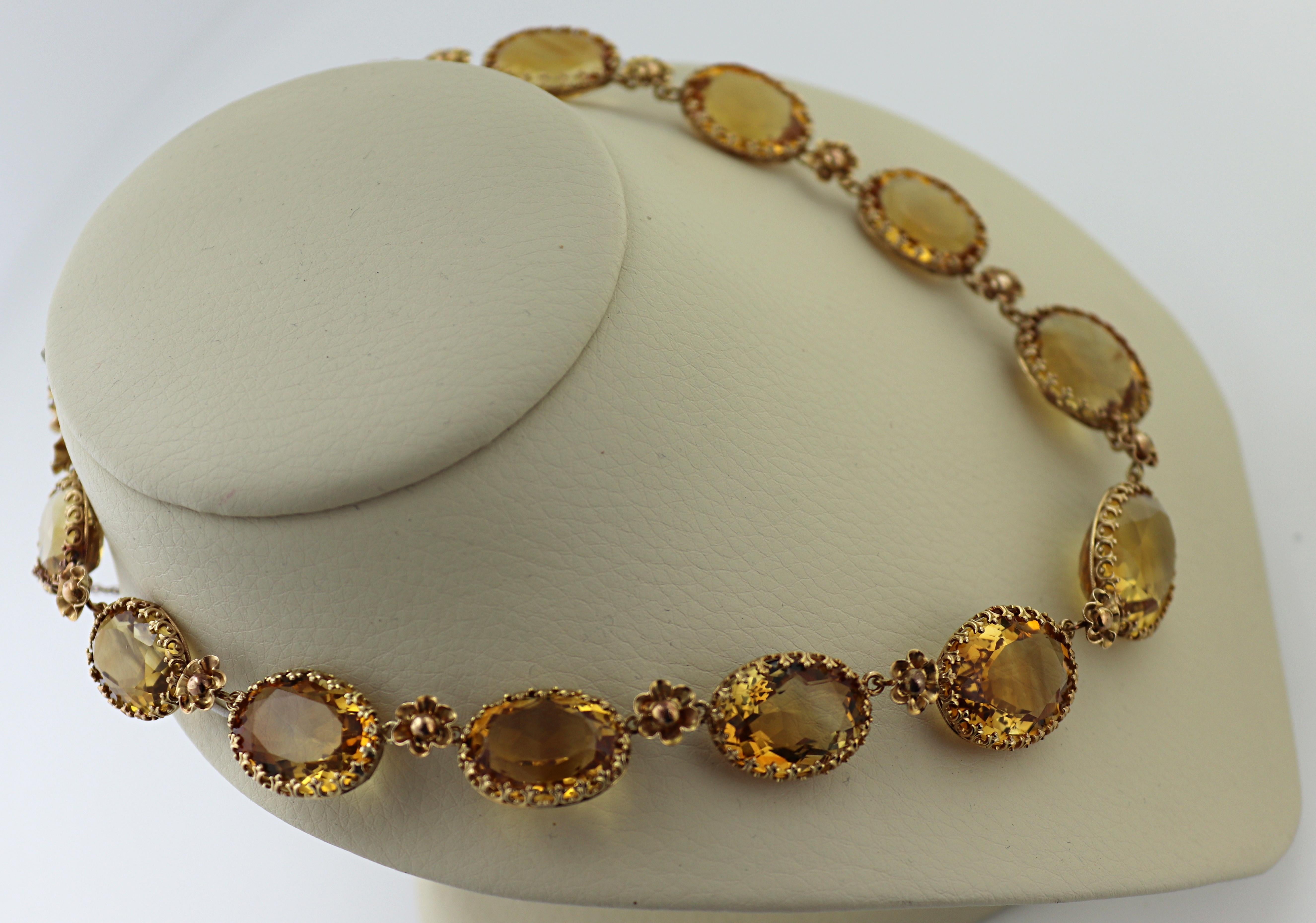 Citrine, 14k Yellow Gold Necklace and Earrings Suite For Sale 2