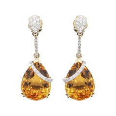 17.93 Carats Citrine Diamond Dangling Earrings