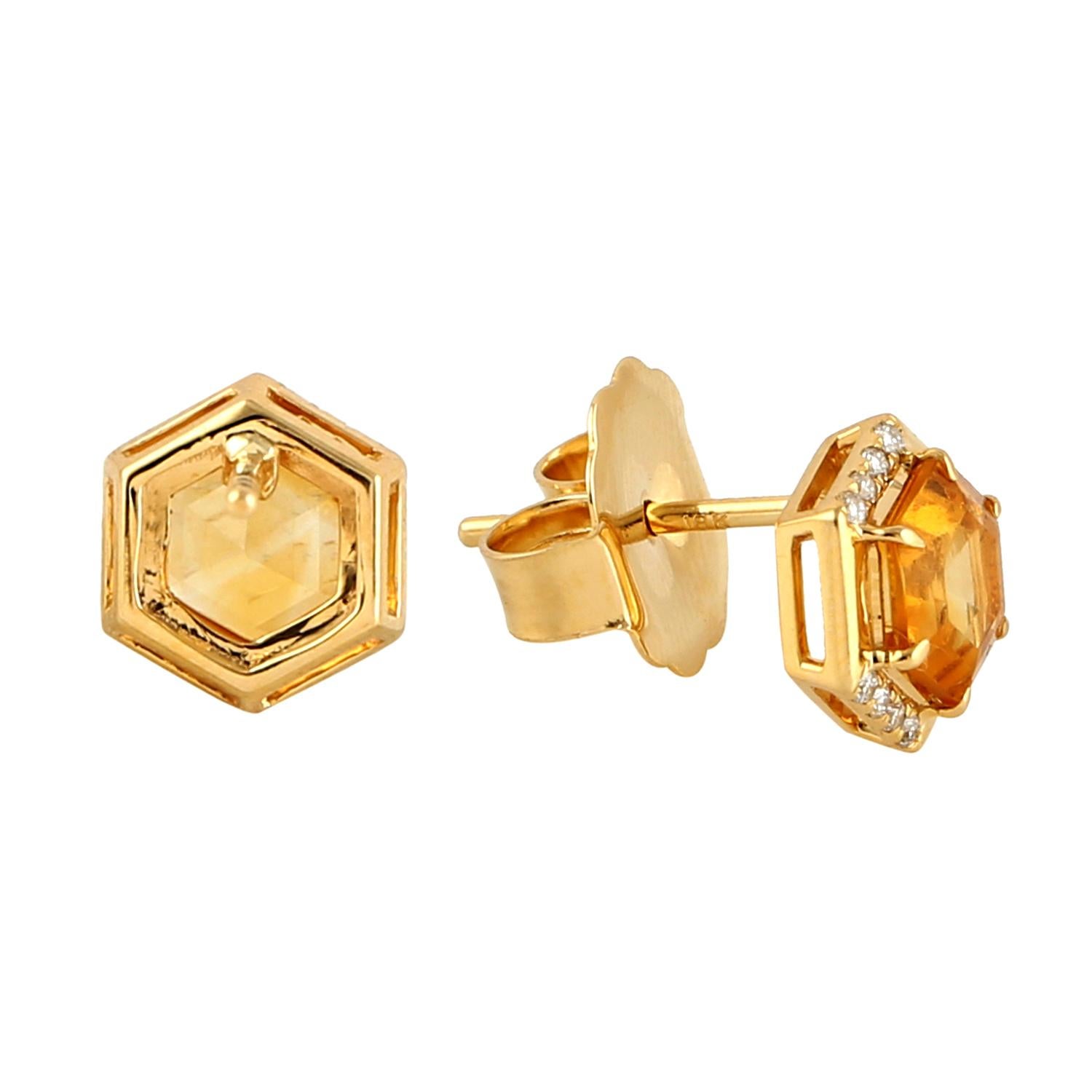 Cast in 18-karat gold. These beautiful earrings are set with 1.65 carats of citrine and .12 carats of sparkling diamonds.  See other collection matching pieces.

FOLLOW  MEGHNA JEWELS storefront to view the latest collection & exclusive pieces. 