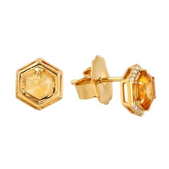 Citrine 14 Karat Gold Diamond Stud Earrings